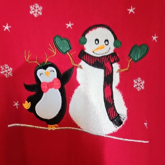 Red Snowman and Penguin Sweater - Picture 5 of 5